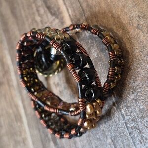 Handcrafted Black & Rose Gold Tone Beaded Wrap Bracelet or Choker